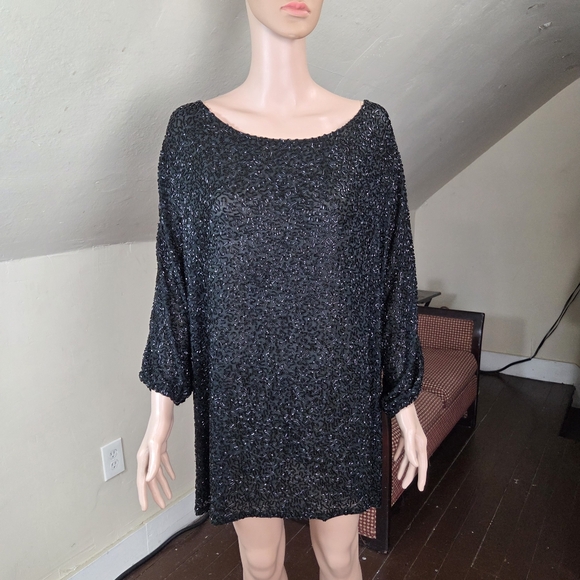 NWT Naeem Khan Timeless Black Beaded Tunic Top  XL Side Zippers Evening Party - Picture 3 of 15